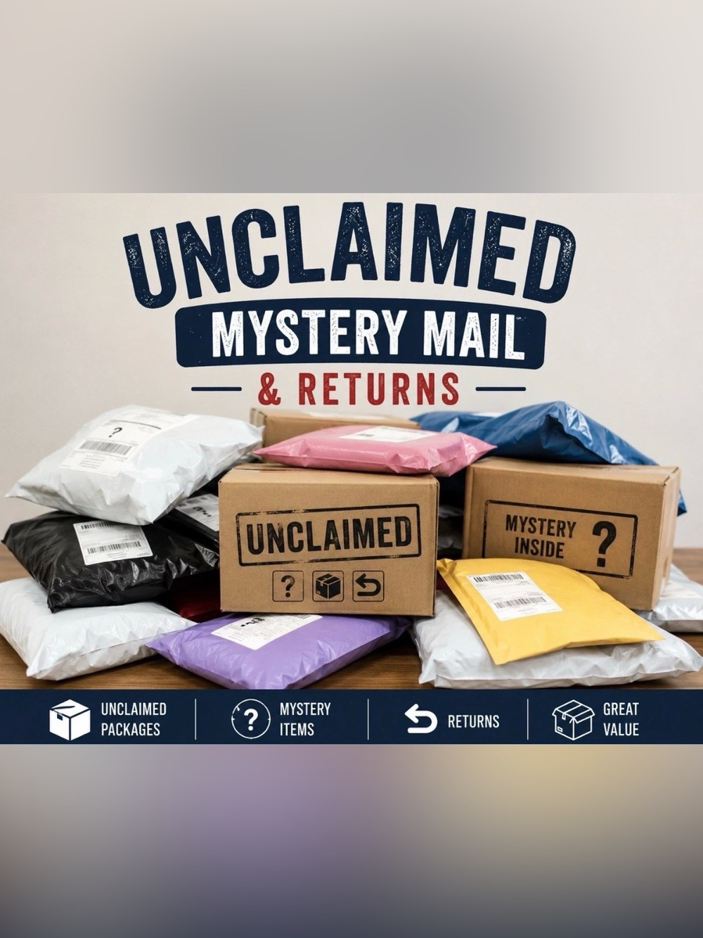Unclaimed Mystery Mail & Returns Box with Poly Mailers and Mailbox Packages!